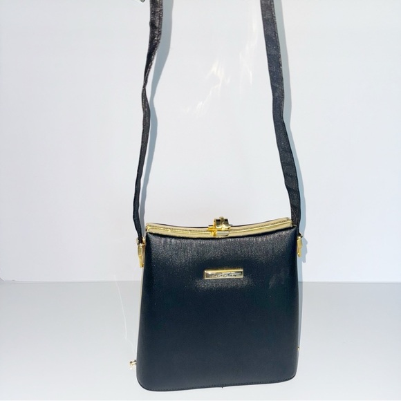 Vintage Sanremo Black Structured Handbag Adjustable Strap Academia Grannycore - Picture 11 of 16